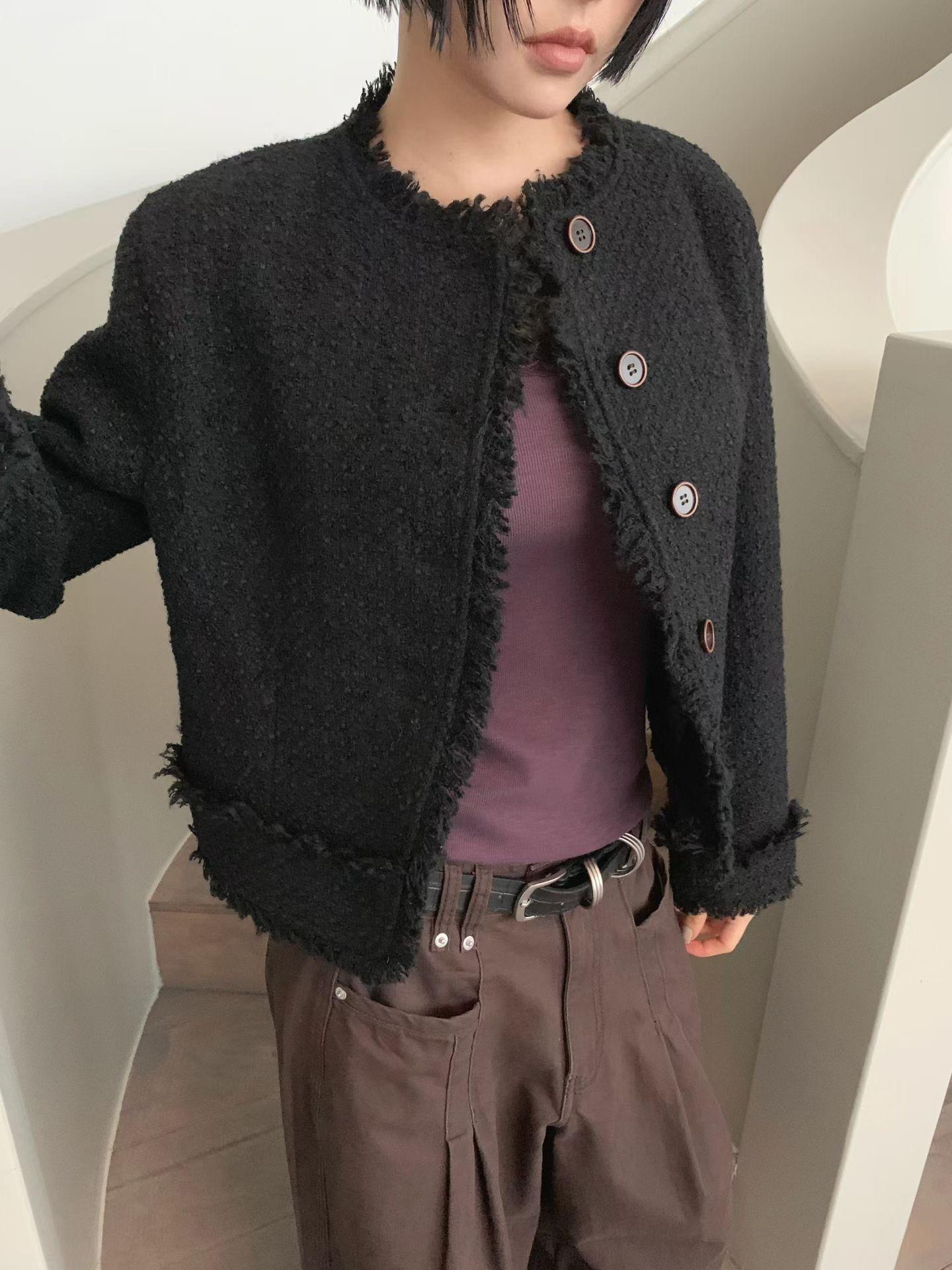 木紋扣毛尼小香外套